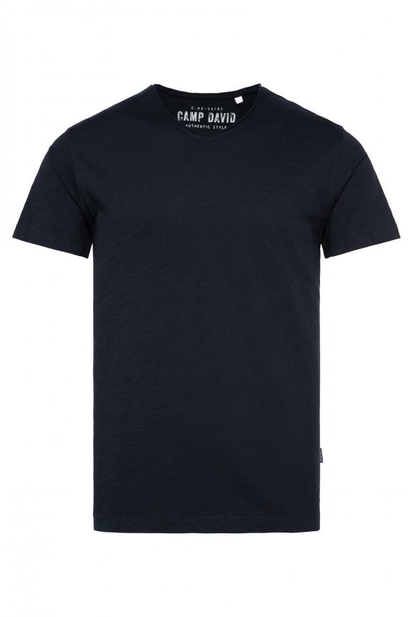 Basic T-Shirt V-Neck mit Used-Kante blue navy