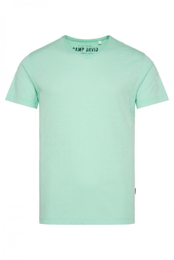 Basic T-Shirt V-Neck mit Used-Kante sun aqua