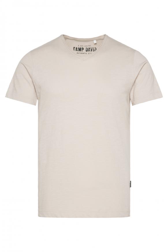 Basic T-Shirt V-Neck mit Used-Kante light cappuccino