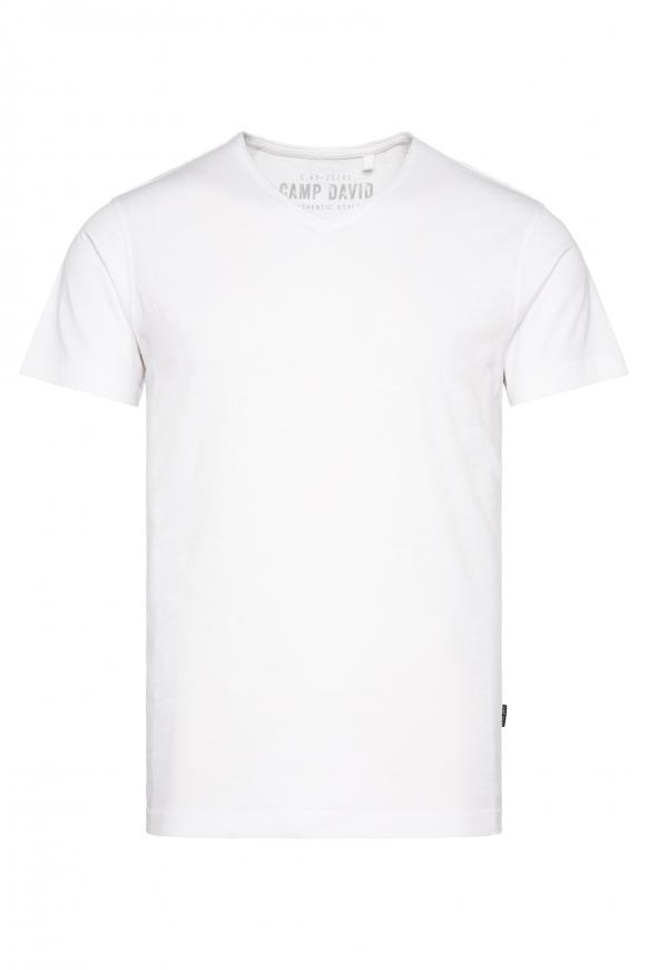 Basic T-Shirt V-Neck mit Used-Kante opticwhite