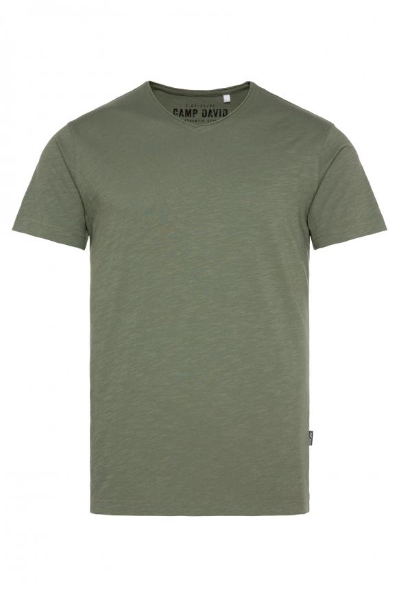 Basic T-Shirt V-Neck mit Used-Kante green olive