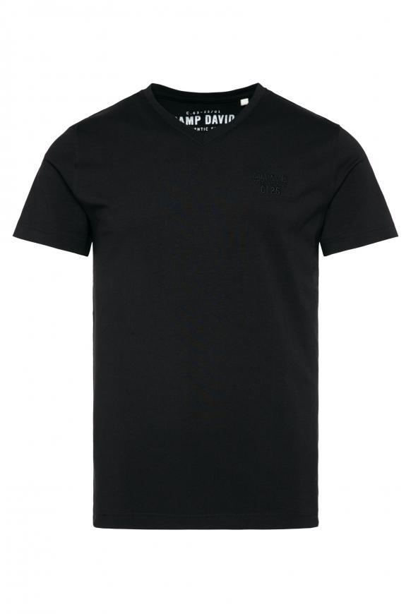 Basic V-Shirt mit Logo-Stickerei black