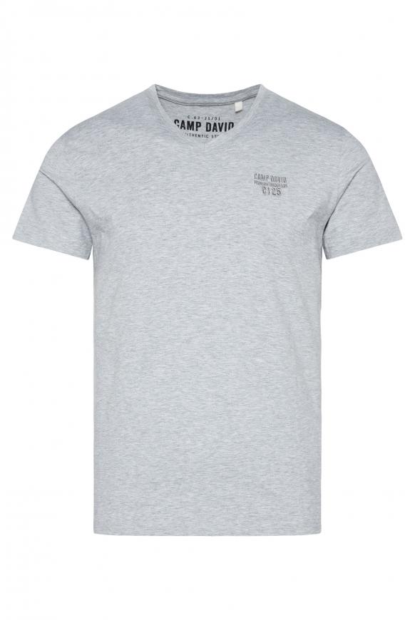 Basic V-Shirt mit Logo-Stickerei grey melange