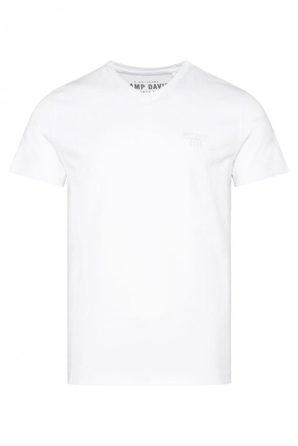 Basic V-Shirt mit Logo-Stickerei opticwhite