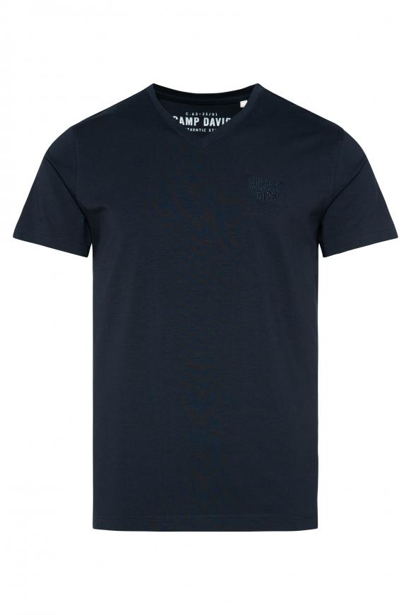 Basic V-Shirt mit Logo-Stickerei blue navy