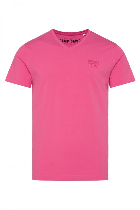 Basic V-Shirt mit Logo-Stickerei summer pink