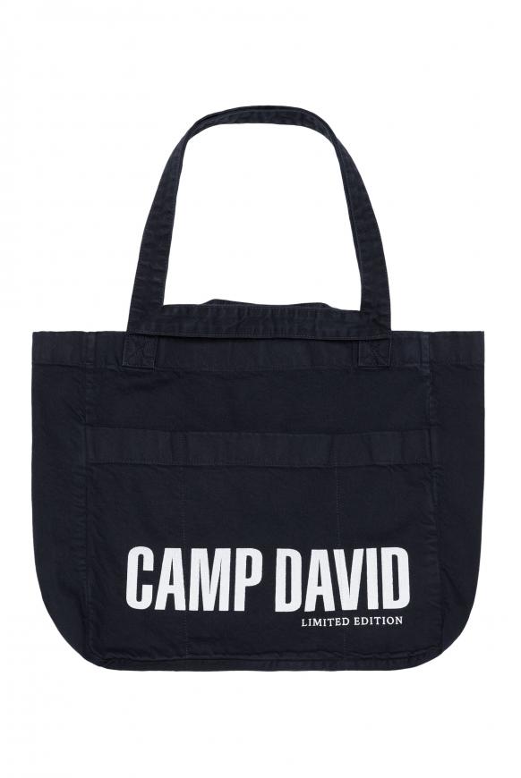 Beach Bag aus Canvas mit Logo Print blue navy