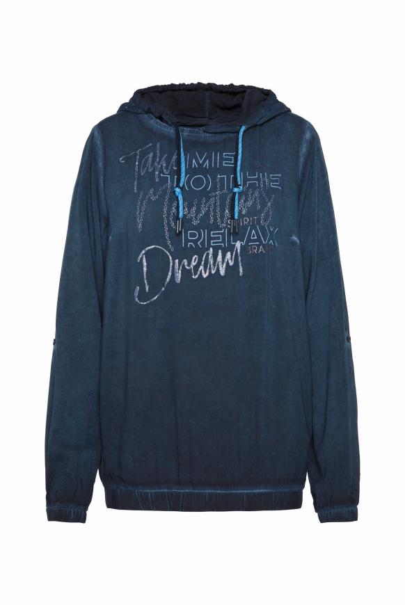 Bluse mit Kapuze und Wording Prints horizon navy