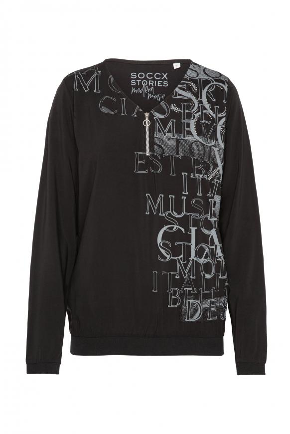 Blusenshirt mit Artwork und Zipper black