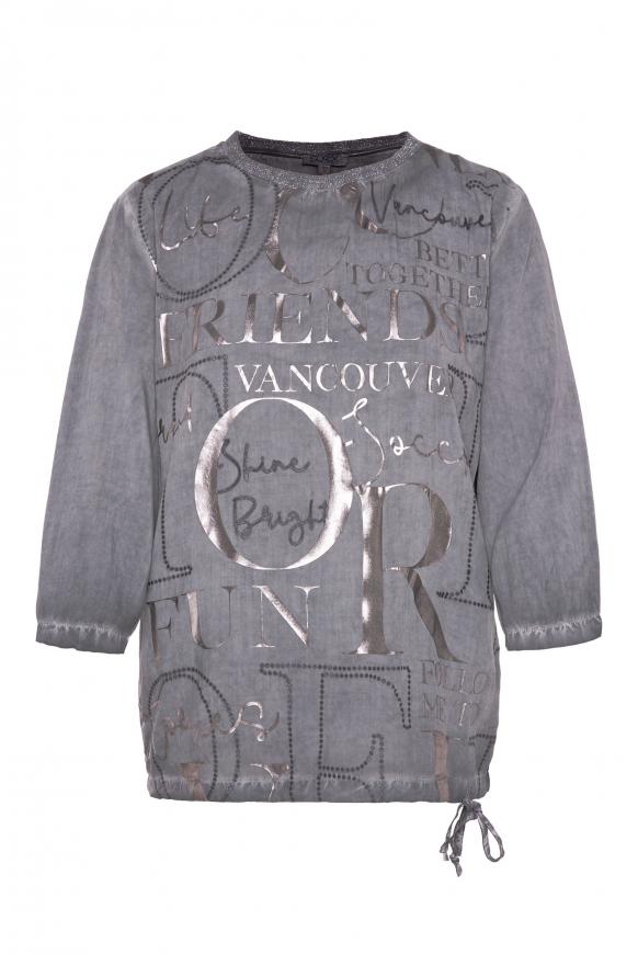 Blusenshirt mit Folien-Glitter-Print concrete grey