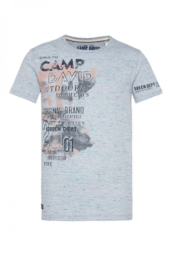 Bunt meliertes T-Shirt mit Used Prints grey blue