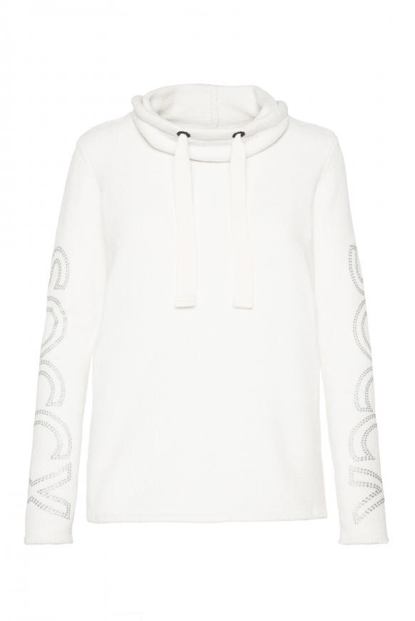 Chenille-Pullover mit Rollkragen und Logo ivory