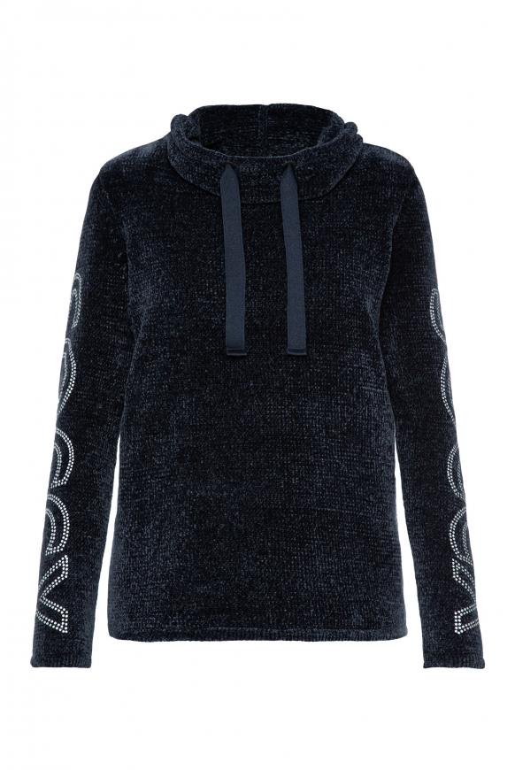 Chenille-Pullover mit Rollkragen und Logo blue navy