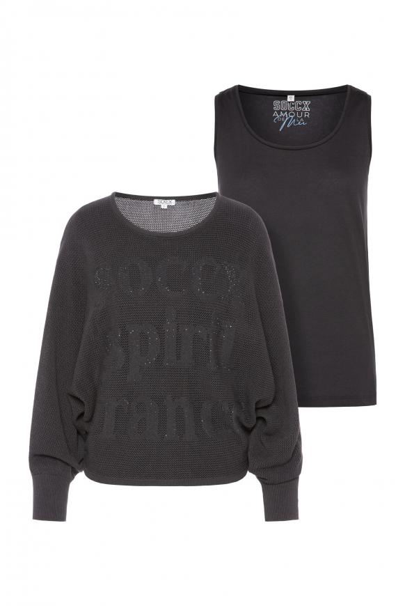 Cropped Mesh-Pullover mit Top, 2-in-1 anthra