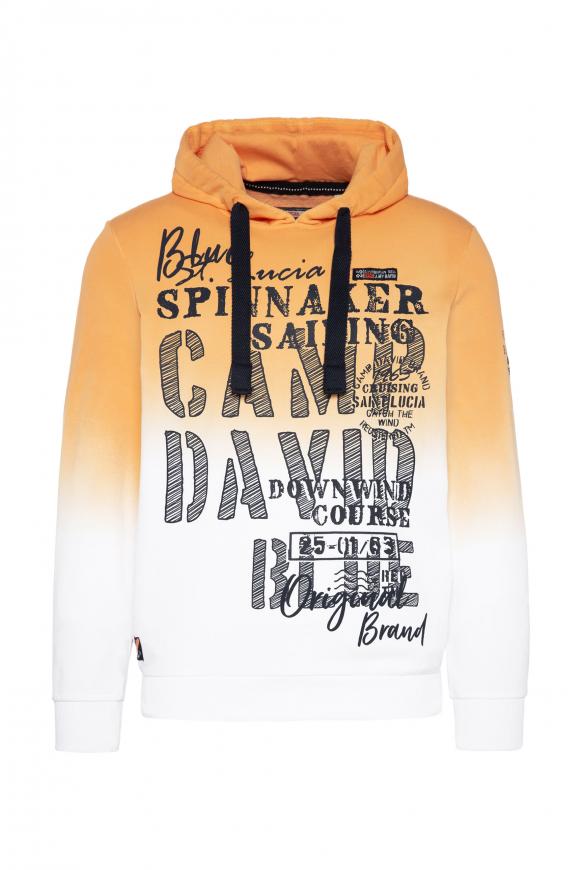 Dip Dye Hoodie mit Frontprint orange peel / opticwhite