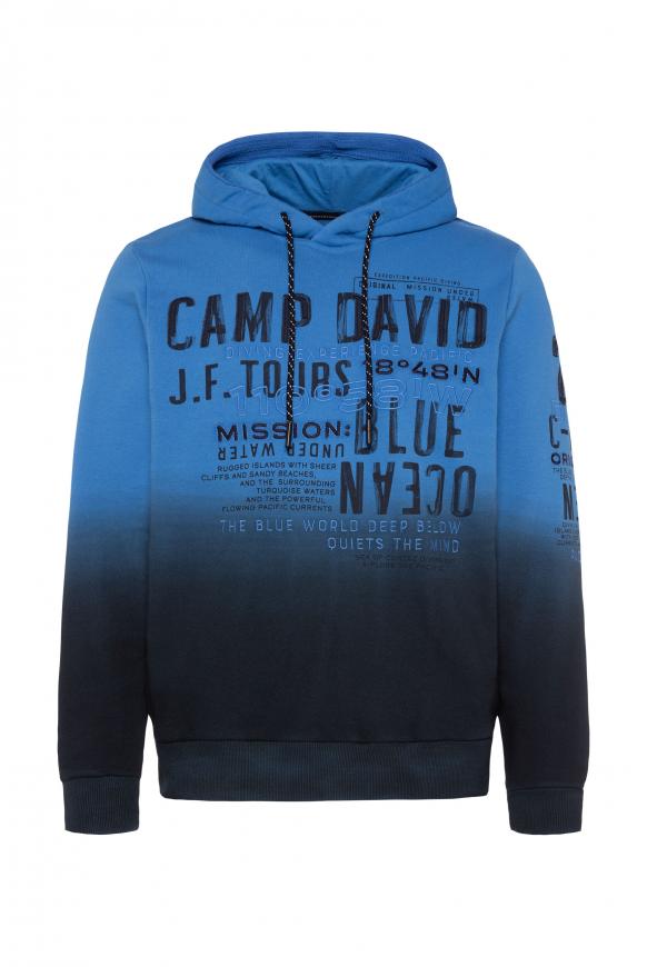 Dip Dye Hoodie mit Prints und Stickereien pacific blue