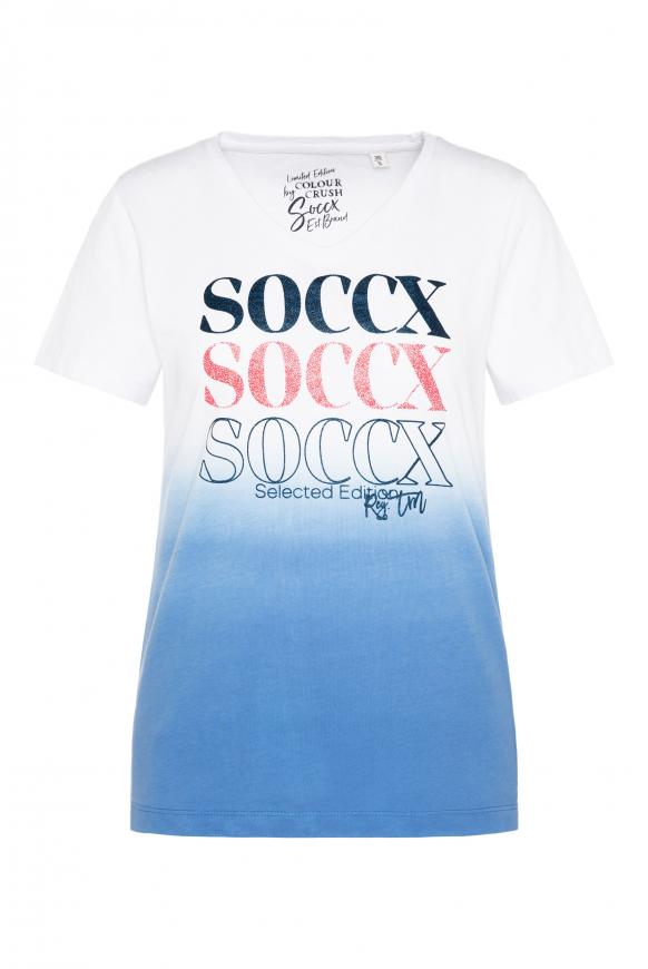 Dip Dye T-Shirt mit V-Neck soft blue