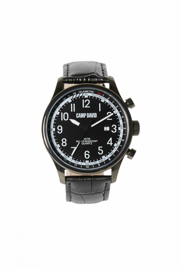 Edelstahluhr mit strukturiertem Lederarmband black