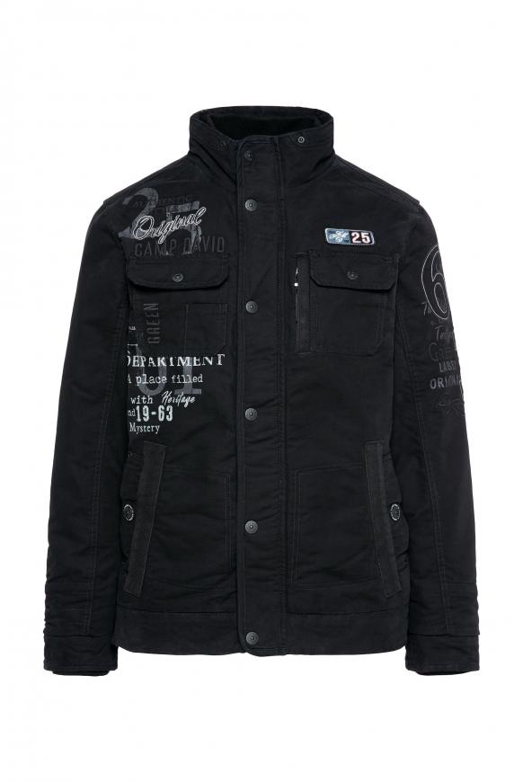 Fieldjacket wattiert mit Ärmel-Artwork black
