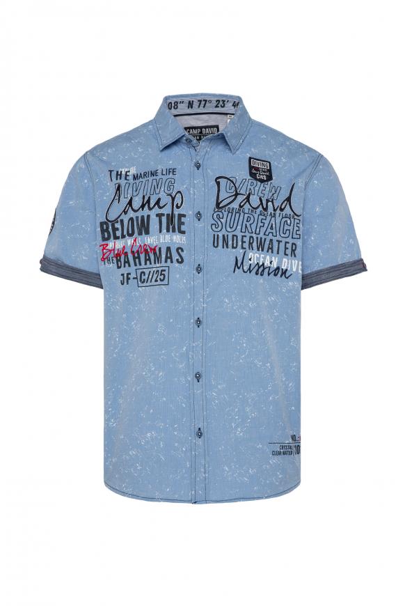Freizeithemd mit All Over Print und Artwork scuba blue