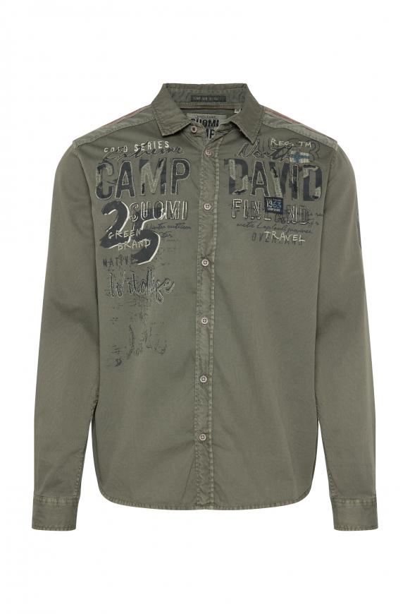 Freizeithemd mit Vintage-Optik und Artwork medium khaki