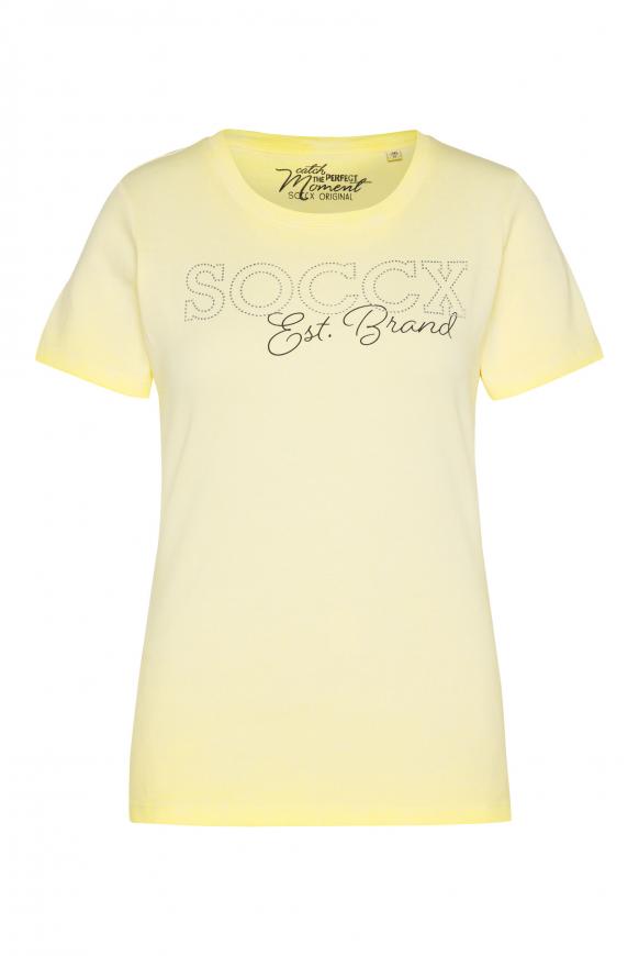 Geripptes T-Shirt mit Logo aus Schmucksteinen bleached sun