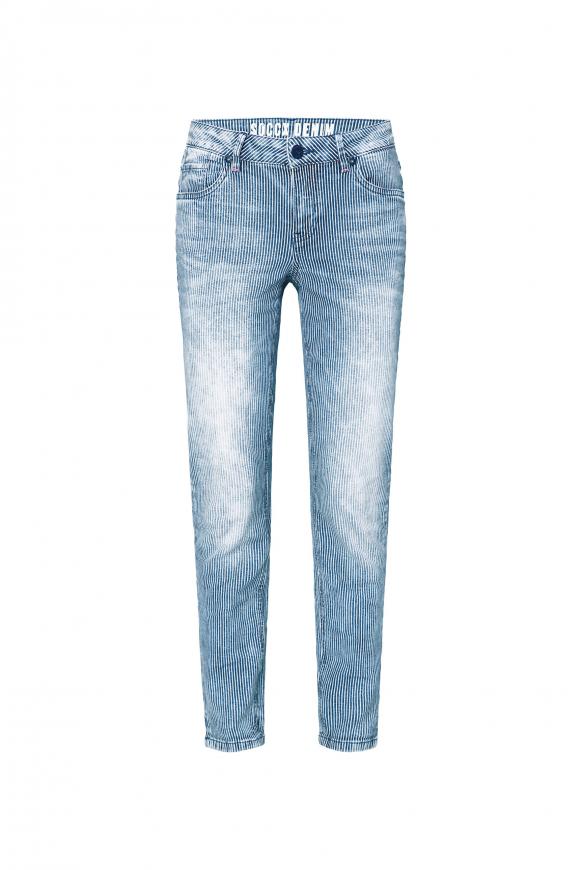 Gestreifte Jeans MI:RA mit Used-Optik blue stripe