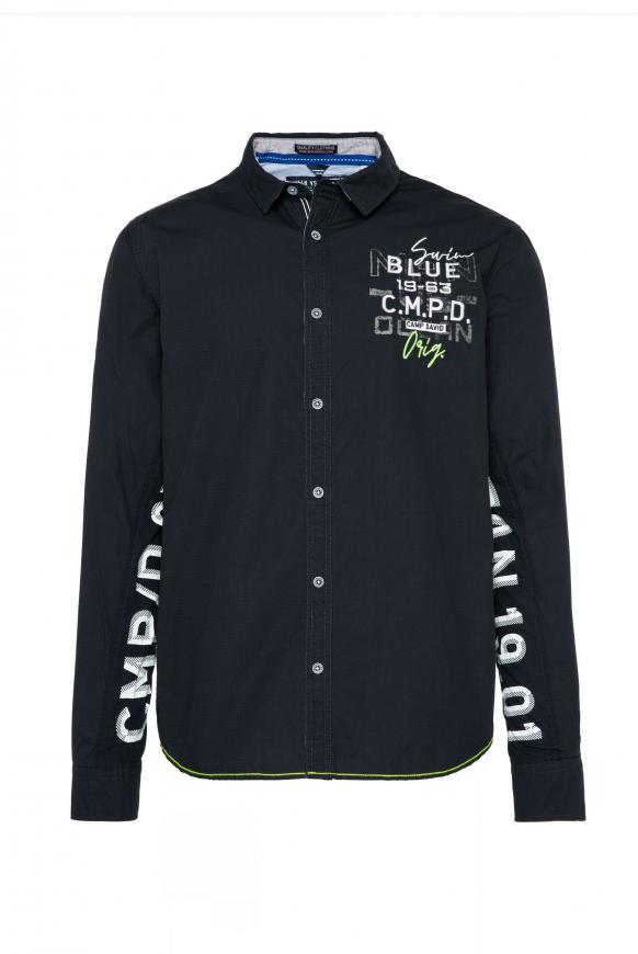 Hemd mit Webstreifen und Label-Applikationen shadow navy