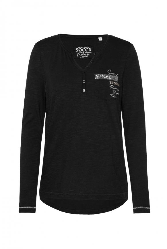 Henley-Langarmshirt mit Rücken-Artwork black