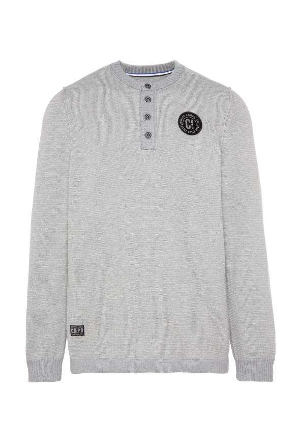 Henley-Pullover mit Label Patches granite melange
