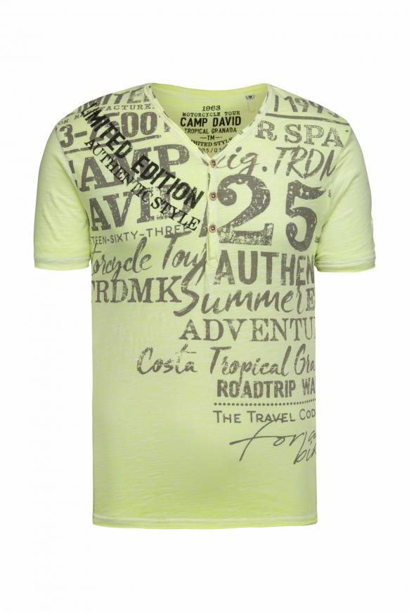 Henley-Shirt im Vintage Look mit Print neon lime