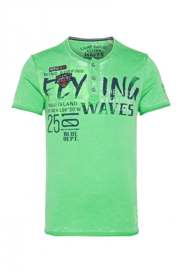 Henley-Shirt mit Ausbrenner-Effekten und Prints green summer