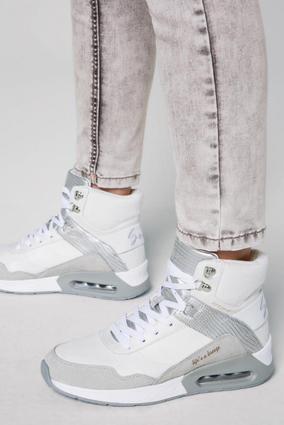 High-Top Sneaker im Materialmix ivory