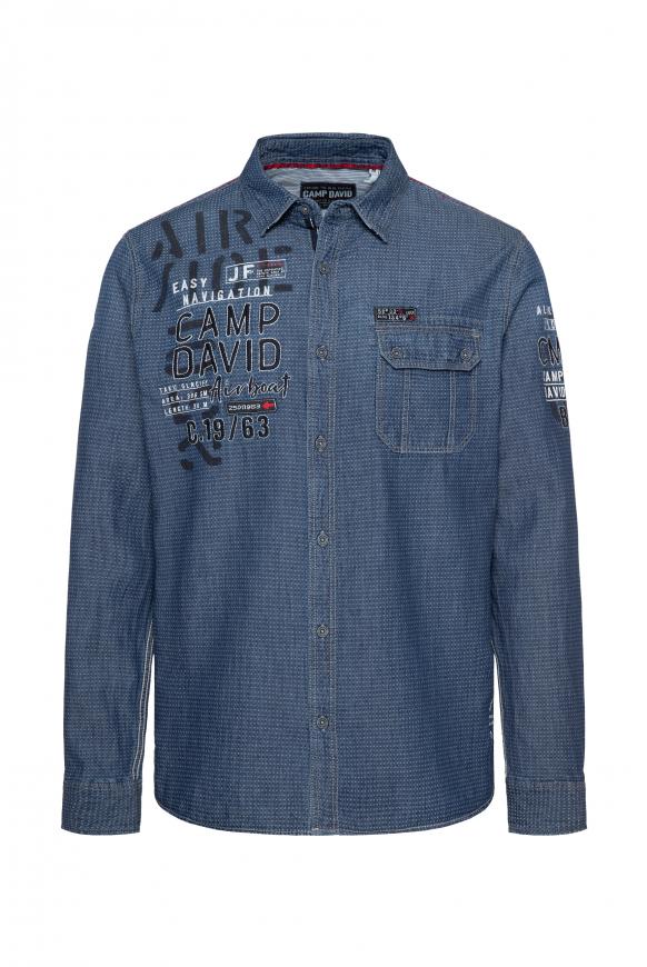 Jacquard-Hemd Indigo mit Artworks