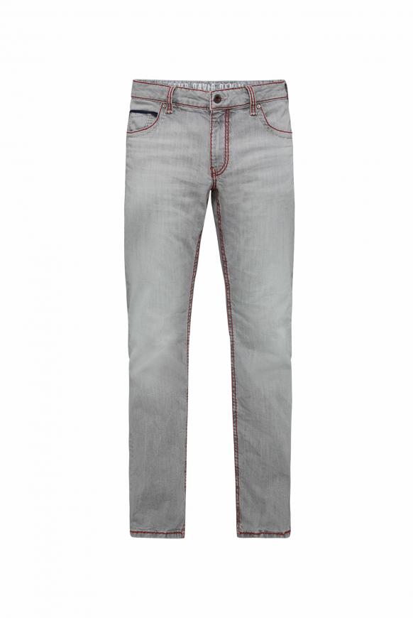 Jeans CO:NO mit Kontrastnähten und Used-Optik light grey