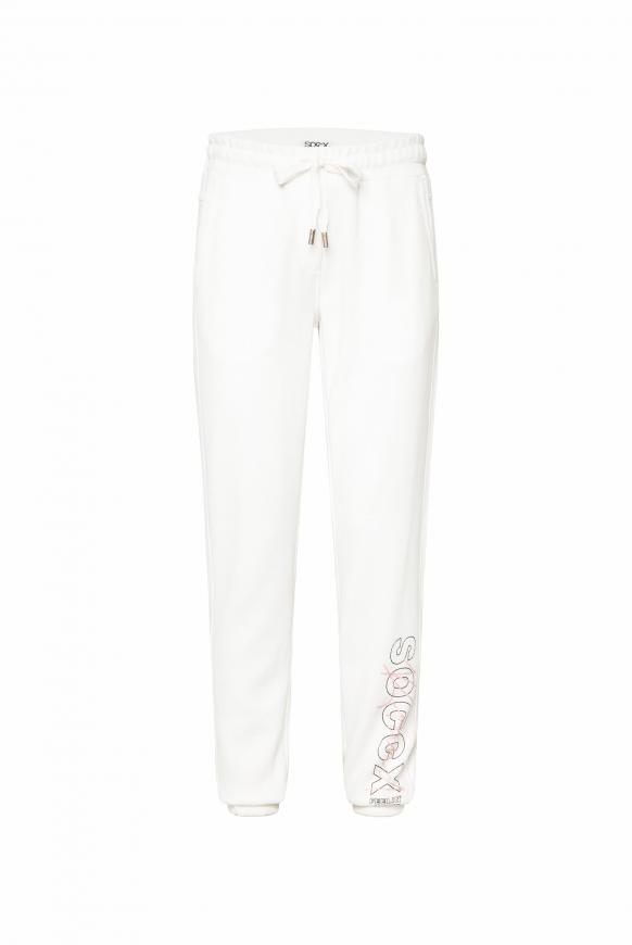 Jogginghose aus Pikee mit Logo Print ivory