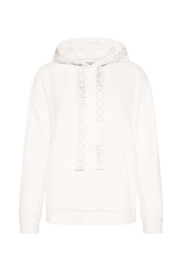 Kapuzenpullover mit Logo-Tape ivory