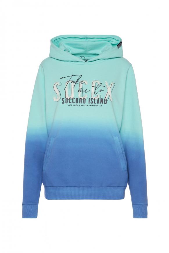 Kapuzensweater Dip Dye mit Logo Print flash aqua