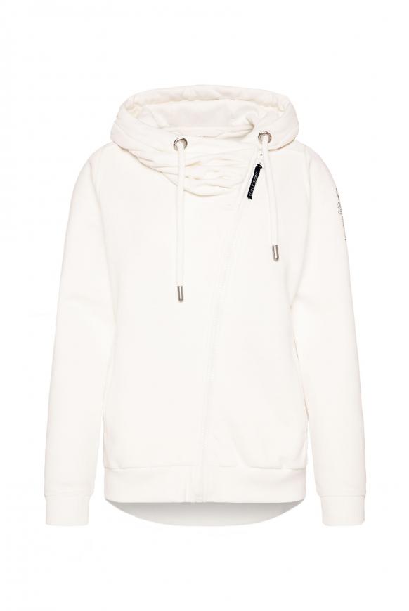 Kapuzensweatjacke mit diagonalem Reißverschluss ivory
