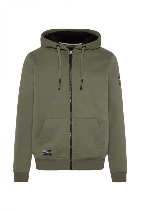 Kapuzensweatjacke mit Patches green olive