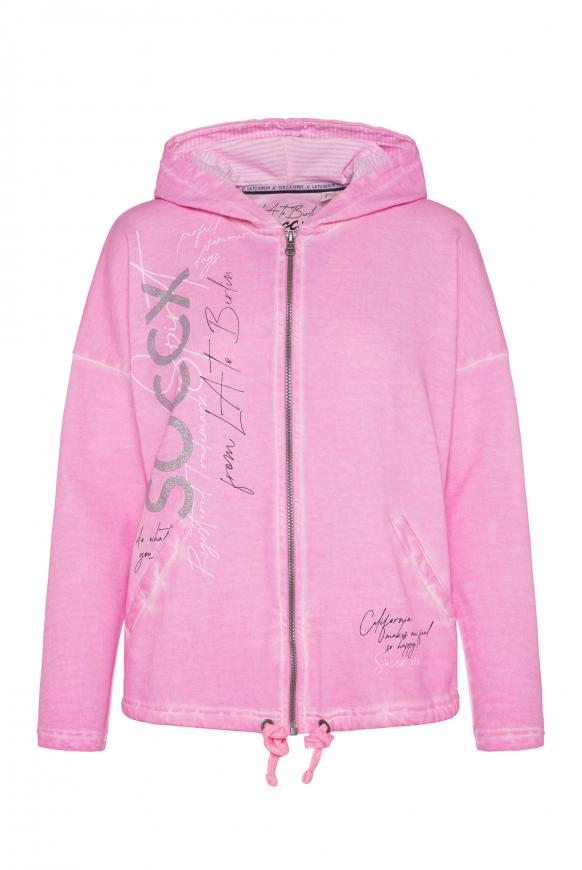Kapuzensweatjacke Oil Dyed mit Label Prints pink blush