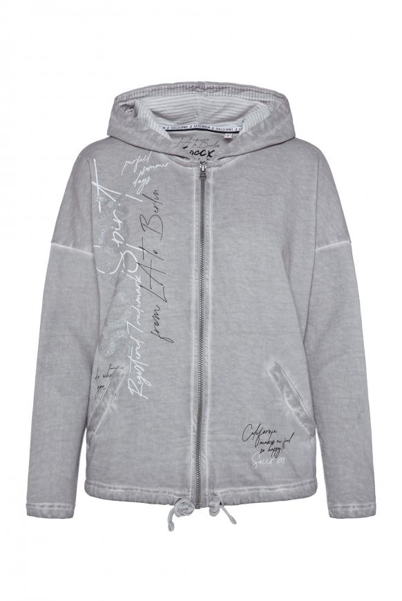 Kapuzensweatjacke Oil Dyed mit Label Prints berlin grey