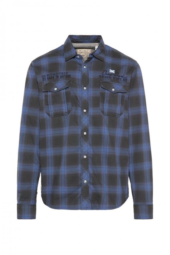 Kariertes Flanellhemd mit Rücken-Artwork black / winter blue