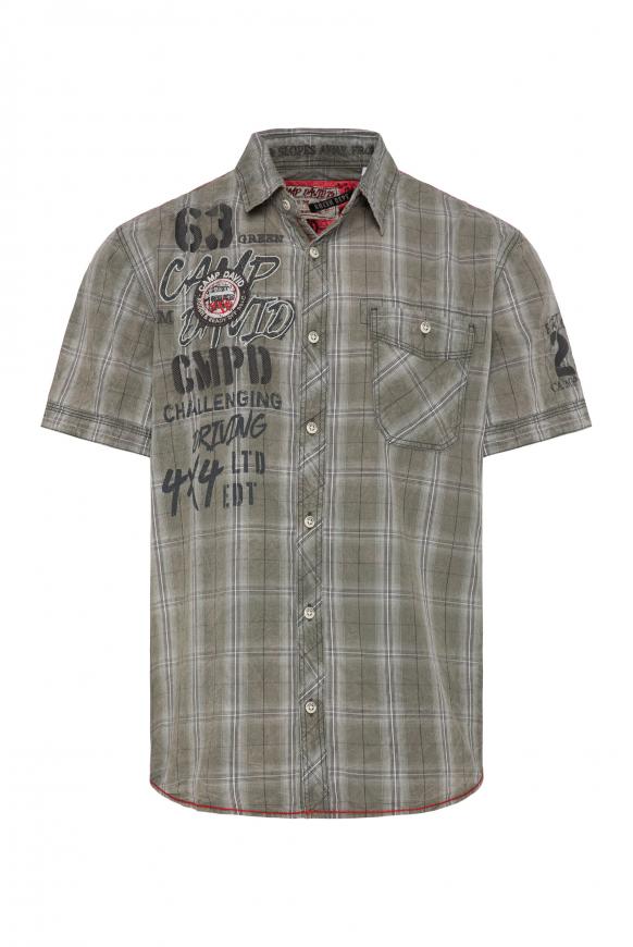 Karohemd Acid Washed mit Label-Applikationen khaki