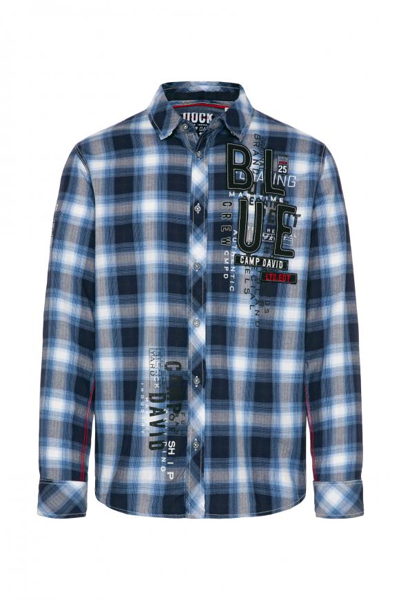 Karohemd aus Flanell mit Rücken-Artwork blue haze