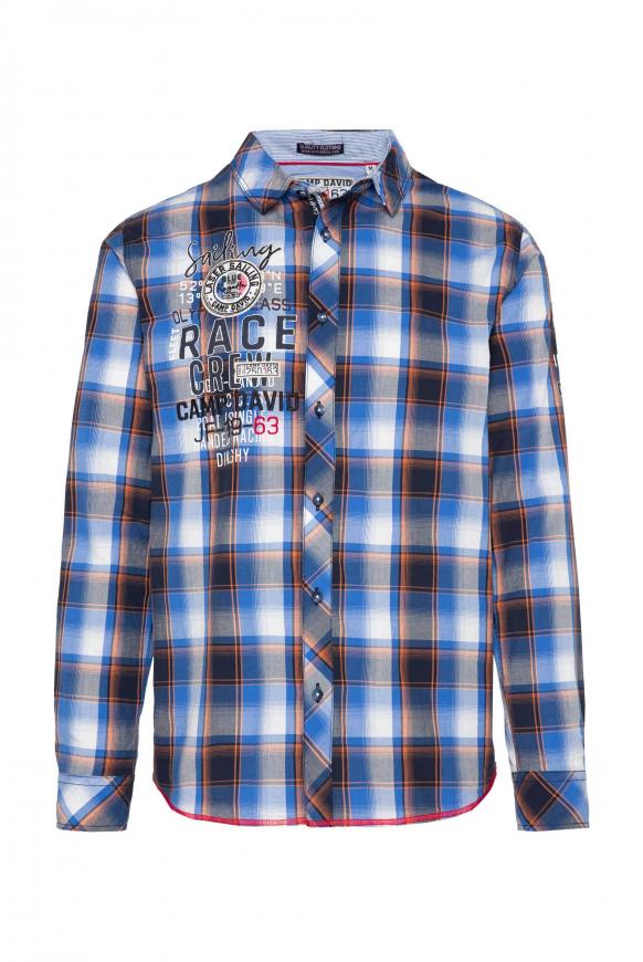 Karohemd mit Logo-Applikationen und Tape navy / blaze orange