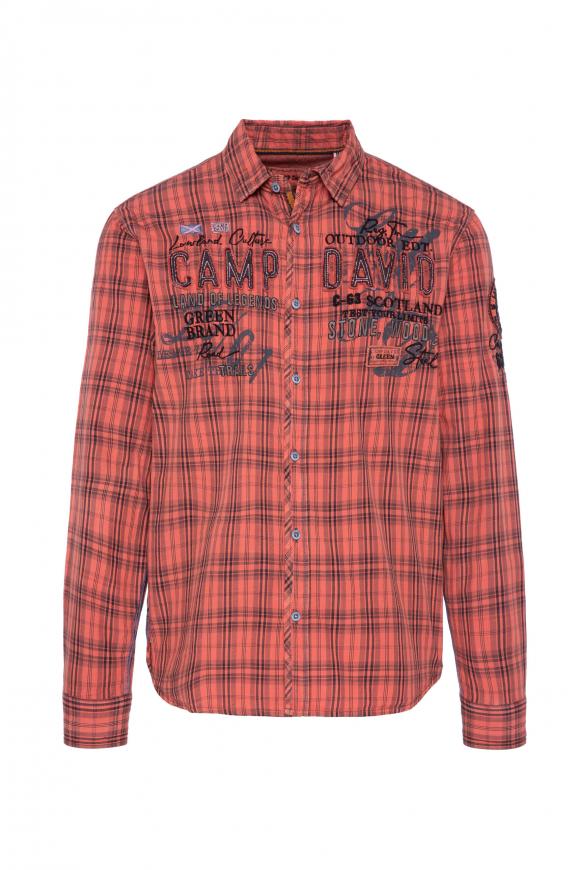 Karohemd mit Logo-Artwork und Stickereien burnt orange