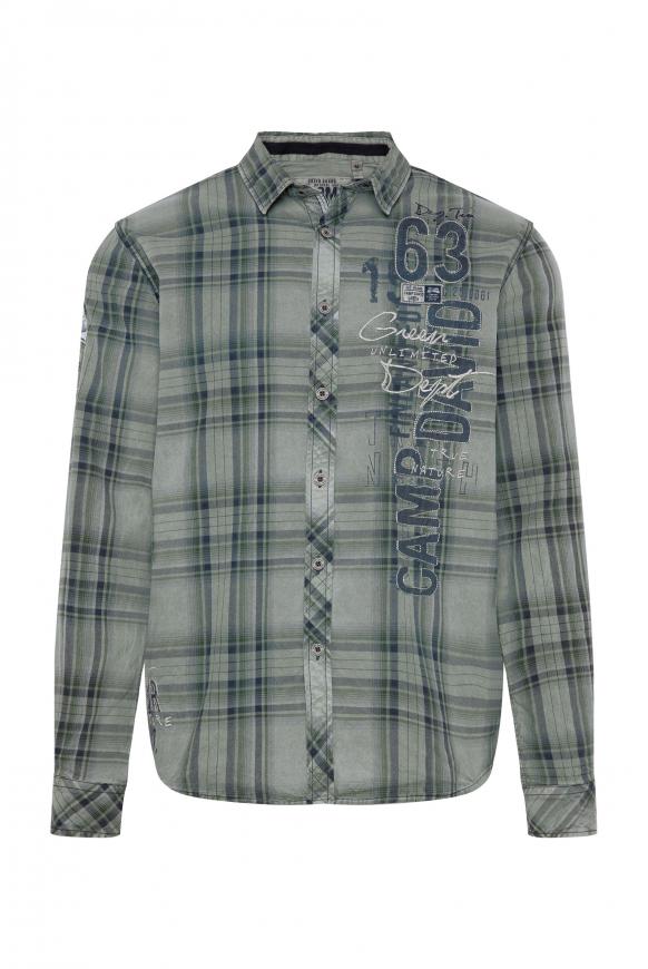 Karohemd mit vielen Label-Applikationen medium khaki