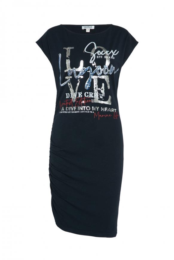 Kleid mit Raffung und Pailletten-Artwork blue navy