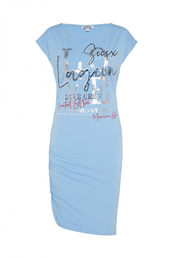Kleid mit Raffung und Pailletten-Artwork summer blue